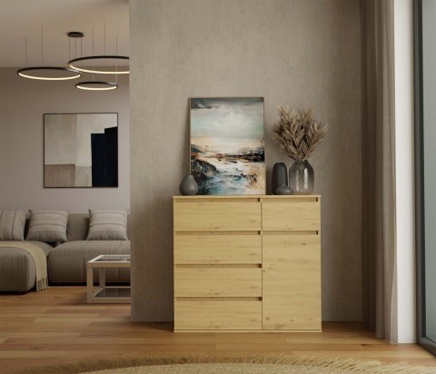 NOWOCZESNA KOMODA MALWA DO SALONU SYPIALNI 5 SZUFLAD 1 DRZWI DĄB ARTISAN