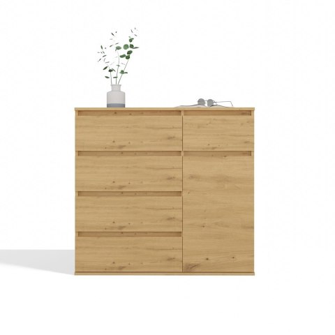 NOWOCZESNA KOMODA MALWA DO SALONU SYPIALNI 5 SZUFLAD 1 DRZWI DĄB ARTISAN