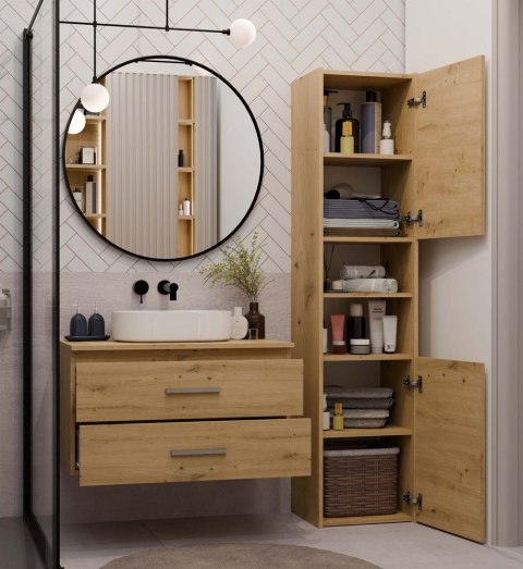 WISZĄCA SZAFKA ŁAZIENKOWA POD UMYWALKĘ 2 SZUFLADY 80CM DĄB ARTISAN