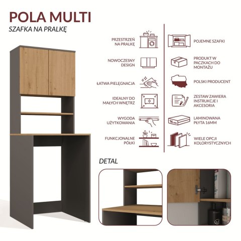 SZAFKA ŁAZIENKOWA POLA REGAŁ ŁAZIENKOWY NAD PRALKĘ DĄB ARTISAN / ANTACYT