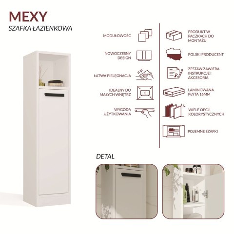SZAFKA ŁAZIENKOWA MEXY SŁUPEK REGAŁ 1 DRZWI 4 PÓŁKI BIAŁY MAT