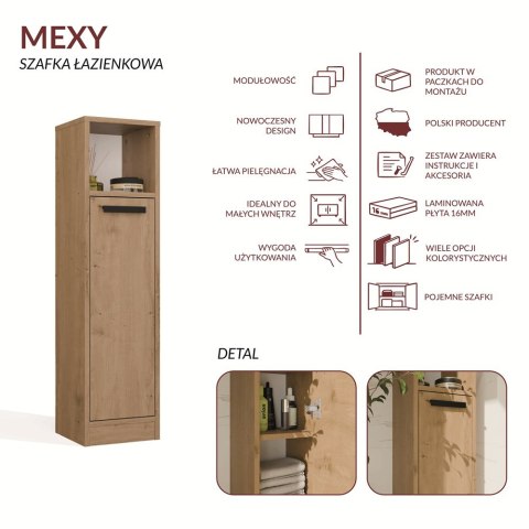 SZAFKA ŁAZIENKOWA MEXY SŁUPEK REGAŁ 1 DRZWI 4 PÓŁKI DĄB ARTISAN