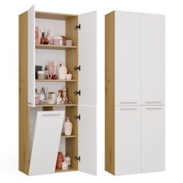 SZAFKA ŁAZIENKOWA NEL SŁUPEK Z KOSZEM NA PRANIE DĄB ARTISAN / BIAŁY MAT