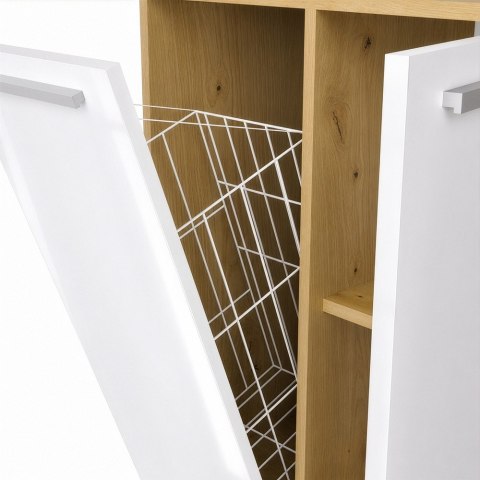 SZAFKA ŁAZIENKOWA NEL SŁUPEK Z KOSZEM NA PRANIE DĄB ARTISAN / BIAŁY POŁYSK