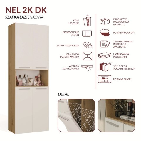 SZAFKA ŁAZIENKOWA NEL SŁUPEK 2 KOSZE NA PRANIE DĄB ARTISAN / BIAŁY MAT