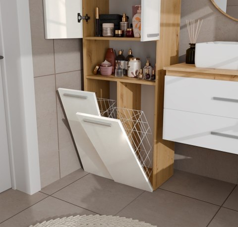 SZAFKA ŁAZIENKOWA NEL SŁUPEK 2 KOSZE NA PRANIE DĄB ARTISAN / BIAŁY POŁYSK