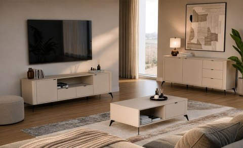 ELEGANCKA SZEROKA KOMODA CORDOBA 3 SZUFLADY CICHY DOMYK KOLOR: KASZMIR