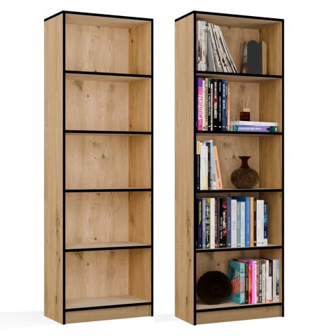REGAŁ SZAFKA 60CM DO BIURA SALONU 5 PÓŁEK DĄB ARTISAN / CZARNE OBRZEŻA