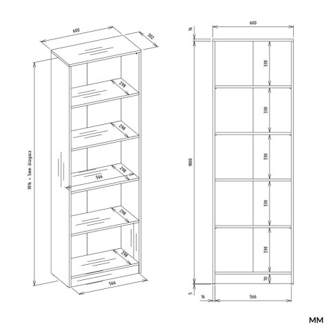 REGAŁ SZAFKA 60CM DO BIURA SALONU 5 PÓŁEK DĄB ARTISAN / CZARNE OBRZEŻA