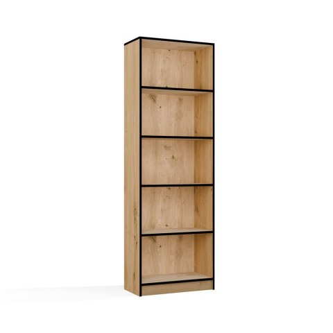 REGAŁ SZAFKA 60CM DO BIURA SALONU 5 PÓŁEK DĄB ARTISAN / CZARNE OBRZEŻA