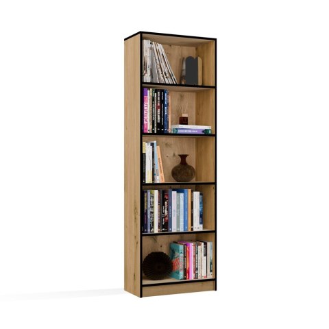 REGAŁ SZAFKA 60CM DO BIURA SALONU 5 PÓŁEK DĄB ARTISAN / CZARNE OBRZEŻA