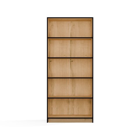 REGAŁ SZAFKA 80CM DO BIURA SALONU 5 PÓŁEK DĄB ARTISAN / CZARNE OBRZEŻA