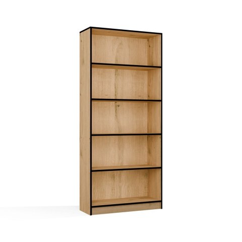 REGAŁ SZAFKA 80CM DO BIURA SALONU 5 PÓŁEK DĄB ARTISAN / CZARNE OBRZEŻA