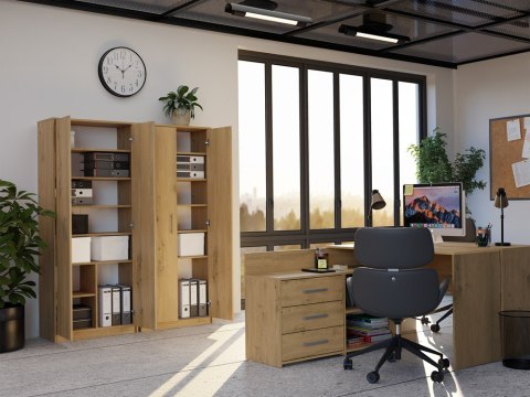 REGAŁ ZAMYKANY OLIV 8 PÓŁEK DO SALONU BIURA POKOJU DĄB ARTISAN
